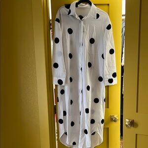 White Polka Dot Long Shirt Dress